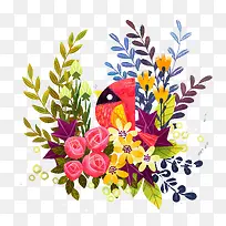 手绘花束树叶小鸟-空若网 手绘花束树叶小鸟-空若网