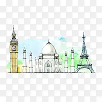 水彩标志建筑-空若网 水彩标志建筑-空若网