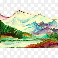 水彩山峦风景-空若网 水彩山峦风景-空若网