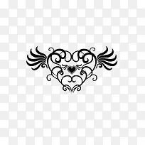 卡通黑色爱心翅膀纹身图案-空若网 卡通黑色爱心翅膀纹身图案-空若网
