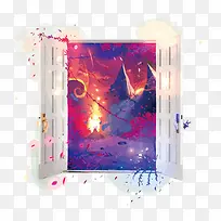 矢量梦幻打开的窗户-空若网 矢量梦幻打开的窗户-空若网