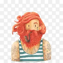 卡通手绘抽烟斗的水手-空若网 卡通手绘抽烟斗的水手-空若网