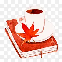 红色手绘水彩书本上的杯子-空若网 红色手绘水彩书本上的杯子-空若网