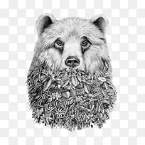 黑白狗熊树枝插画-空若网 黑白狗熊树枝插画-空若网