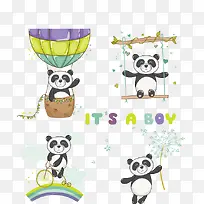 卡通熊猫动物图标矢量素材,-空若网 卡通熊猫动物图标矢量素材,-空若网