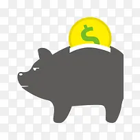 矢量黑色小猪存钱-空若网 矢量黑色小猪存钱-空若网