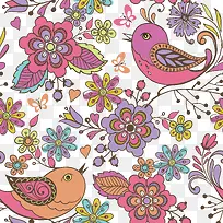 彩色矢量花鸟背景图-空若网 彩色矢量花鸟背景图-空若网