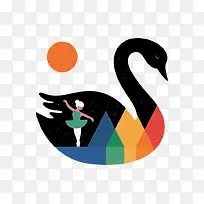 创意扁平黑天鹅舞蹈-空若网 创意扁平黑天鹅舞蹈-空若网
