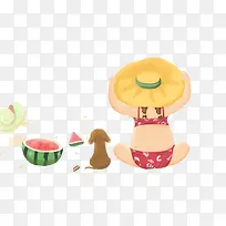 手绘夏季卡通小女孩背影-空若网 手绘夏季卡通小女孩背影-空若网