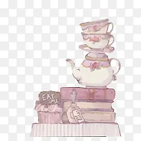 矢量水彩手绘茶杯茶壶-空若网 矢量水彩手绘茶杯茶壶-空若网