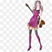 手绘时尚豹纹短裙吉他手-空若网 手绘时尚豹纹短裙吉他手-空若网