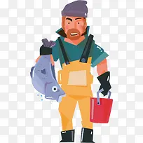 矢量图抓鱼的渔夫-空若网 矢量图抓鱼的渔夫-空若网