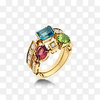 实物三色宝石镶钻金戒指免抠-空若网 实物三色宝石镶钻金戒指免抠-空若网