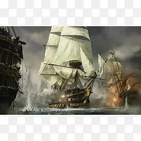 风帆战船海战插画-空若网 风帆战船海战插画-空若网