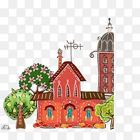 唯美中国风古典手绘房子树花树-空若网 唯美中国风古典手绘房子树花树-空若网