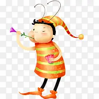 手绘橙色精灵吹泡泡-空若网 手绘橙色精灵吹泡泡-空若网