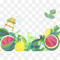 西瓜地水彩画-空若网 西瓜地水彩画-空若网