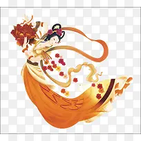 矢量中国风手绘嫦娥飞仙素材-空若网 矢量中国风手绘嫦娥飞仙素材-空若网