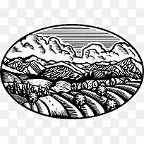 装饰插图山岭树林农田插画-空若网 装饰插图山岭树林农田插画-空若网