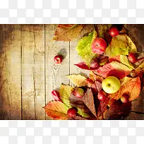 木板树叶苹果背景-空若网 木板树叶苹果背景-空若网