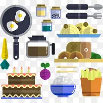 15款扁平化食物和厨具矢量素材-空若网 15款扁平化食物和厨具矢量素材-空若网