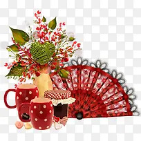 婚庆红色扇子杯子-空若网 婚庆红色扇子杯子-空若网