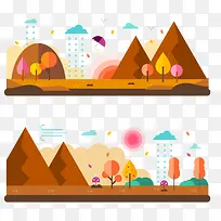 扁平化山边风景矢量图-空若网 扁平化山边风景矢量图-空若网