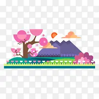 扁平化紫色山丘风景-空若网 扁平化紫色山丘风景-空若网