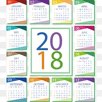 彩色数字2018日历-空若网 彩色数字2018日历-空若网