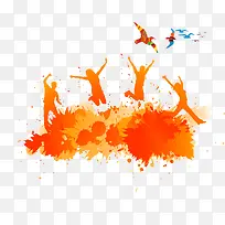 橙色创意青年节人物剪影插画-空若网 橙色创意青年节人物剪影插画-空若网