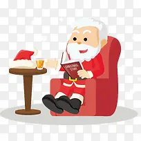 看书的圣诞老人插画矢量-空若网 看书的圣诞老人插画矢量-空若网