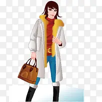 穿大衣提包的女性矢量-空若网 穿大衣提包的女性矢量-空若网