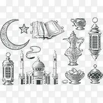 沙特元素线稿矢量-空若网 沙特元素线稿矢量-空若网