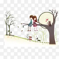 坐在树枝上的情侣-空若网 坐在树枝上的情侣-空若网