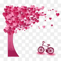 粉红色爱心树下的自行车-空若网 粉红色爱心树下的自行车-空若网