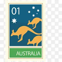 矢量图蓝色袋鼠邮票-空若网 矢量图蓝色袋鼠邮票-空若网