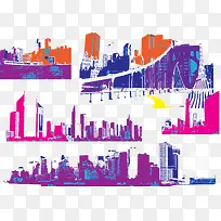 矢量多彩城市剪影-空若网 矢量多彩城市剪影-空若网