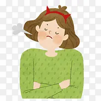 手绘卡通双手抱胸叹气的女孩-空若网 手绘卡通双手抱胸叹气的女孩-空若网