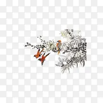 水墨树枝和小鸟-空若网 水墨树枝和小鸟-空若网