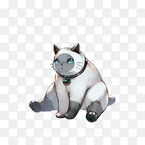 白色手绘绿色宝石眼睛猫咪-空若网 白色手绘绿色宝石眼睛猫咪-空若网