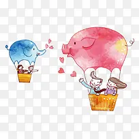 矢量水彩热气球-空若网 矢量水彩热气球-空若网