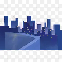 卡通手绘渐变夜景建筑-空若网 卡通手绘渐变夜景建筑-空若网