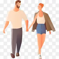 情侣手牵手散步插画-空若网 情侣手牵手散步插画-空若网