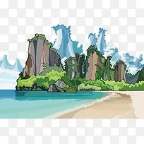 水彩画小岛风光矢量-空若网 水彩画小岛风光矢量-空若网