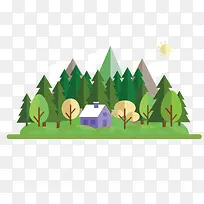 矢量卡通手绘山林乡镇-空若网 矢量卡通手绘山林乡镇-空若网