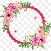 水彩花圆形边框-空若网 水彩花圆形边框-空若网