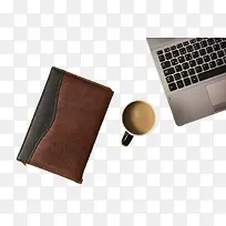 实物皮质笔记本和电脑书和咖啡-空若网 实物皮质笔记本和电脑书和咖啡-空若网