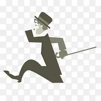 矢量卡通复古卓别林踢腿电影插图-空若网 矢量卡通复古卓别林踢腿电影插图-空若网