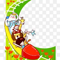 矢量卡通过山车上的女孩与动物-空若网 矢量卡通过山车上的女孩与动物-空若网