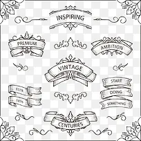 矢量手绘丝带与花纹-空若网 矢量手绘丝带与花纹-空若网